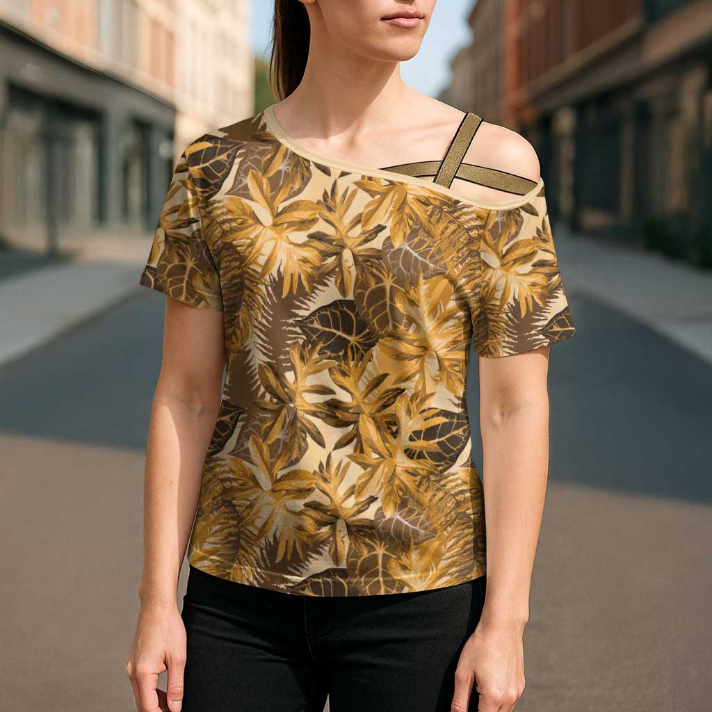 Hawaii Gold Tropical Leaves Cross Shoulder Shirt - Polynesian Pride