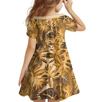Hawaii Gold Tropical Leaves Family Matching Mermaid Dress and Hawaiian Shirt - Polynesian Pride