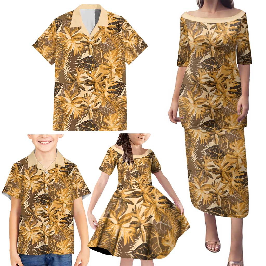 Hawaii Gold Tropical Leaves Family Matching Puletasi and Hawaiian Shirt LT01 - Polynesian Pride