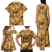 Hawaii Gold Tropical Leaves Family Matching Tank Maxi Dress and Hawaiian Shirt - Polynesian Pride