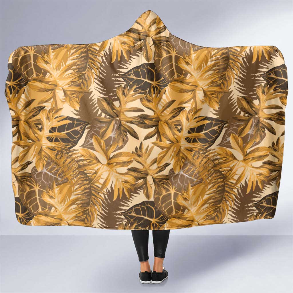 Hawaii Gold Tropical Leaves Hooded Blanket - Polynesian Pride