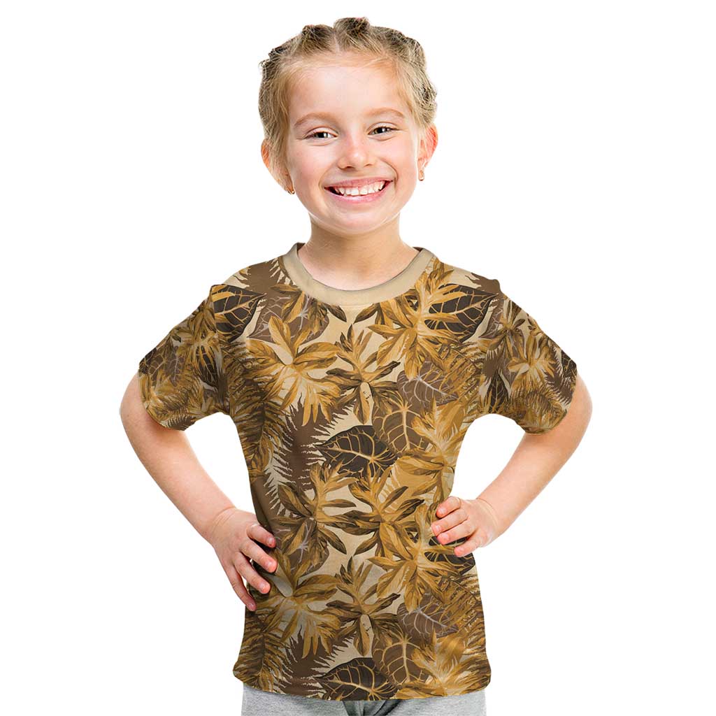 Hawaii Gold Tropical Leaves Kid T Shirt - Polynesian Pride
