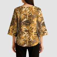 Hawaii Gold Tropical Leaves Kimono Sleeve Blouse - Polynesian Pride