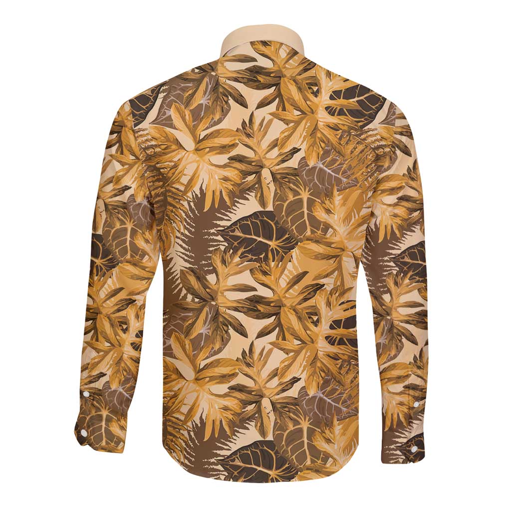 Hawaii Gold Tropical Leaves Long Sleeve Button Shirt - Polynesian Pride