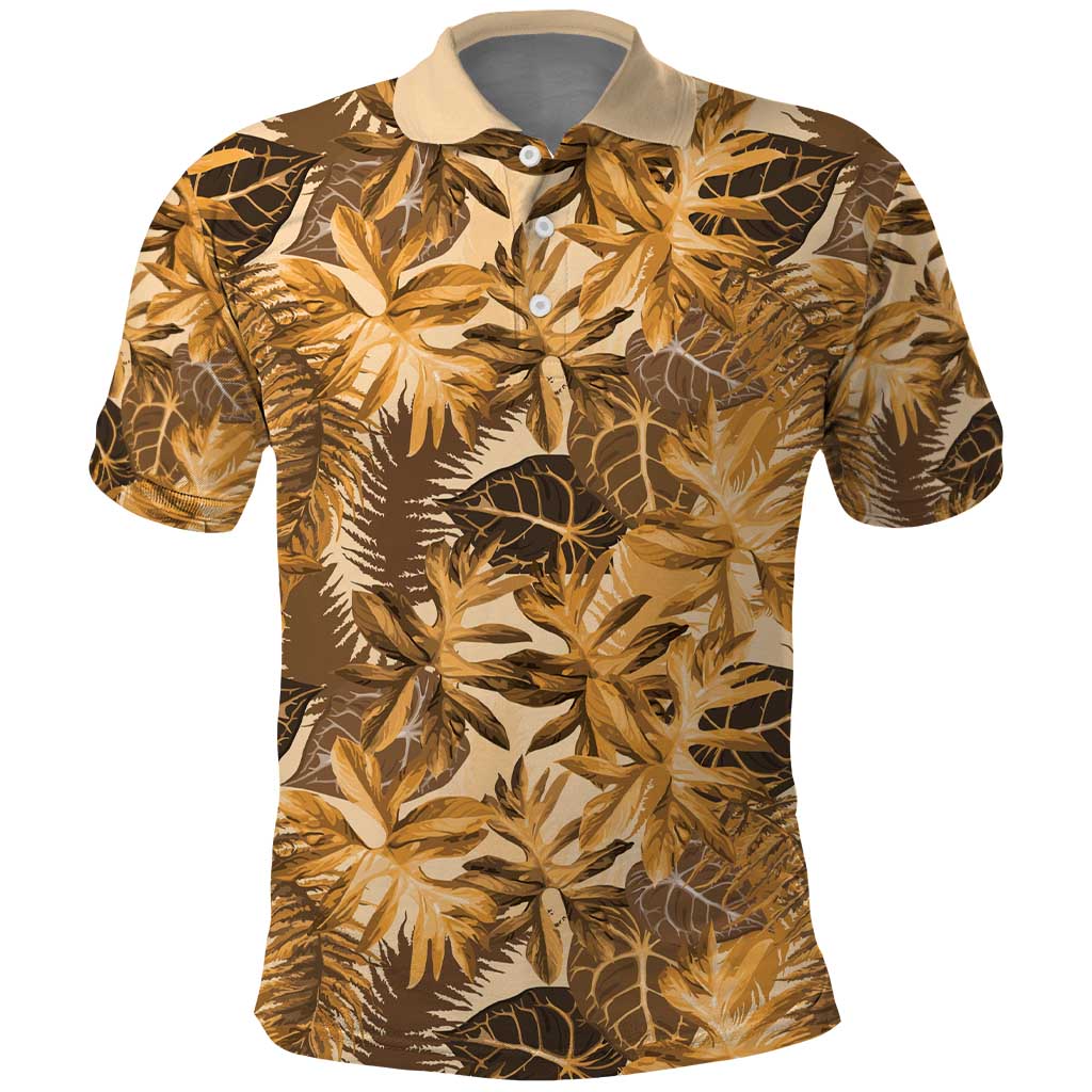 Hawaii Gold Tropical Leaves Polo Shirt - Polynesian Pride