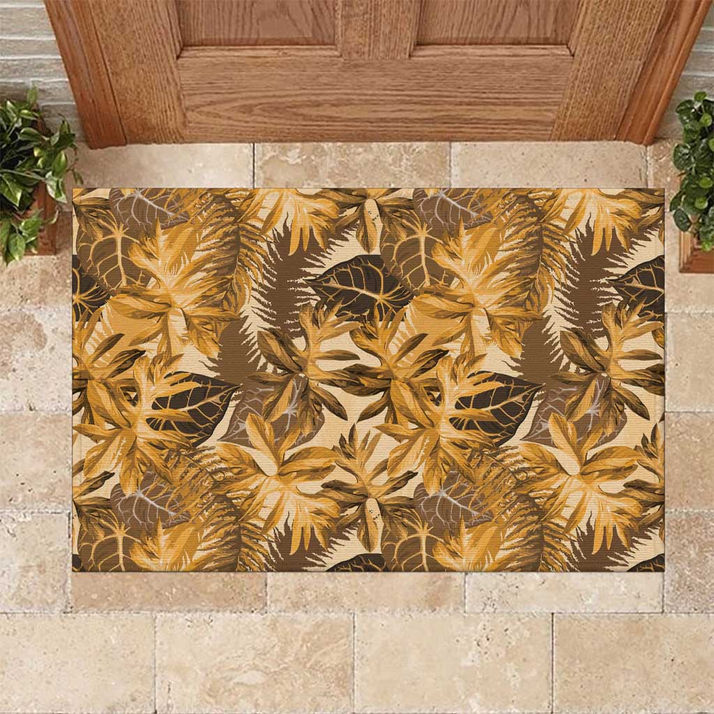 Hawaii Gold Tropical Leaves Rubber Doormat - Polynesian Pride