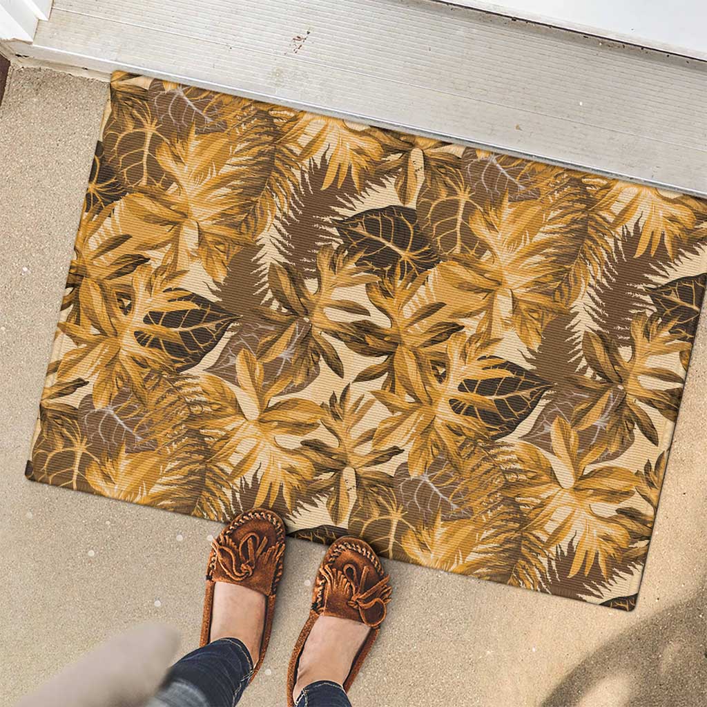 Hawaii Gold Tropical Leaves Rubber Doormat - Polynesian Pride