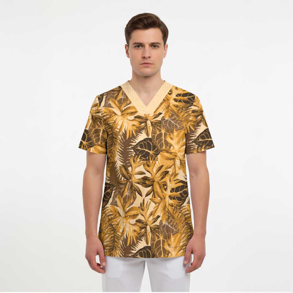 Hawaii Gold Tropical Leaves Scrub Top - Polynesian Pride