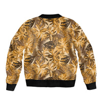 Hawaii Gold Tropical Leaves Sleeve Zip Bomber Jacket - Polynesian Pride