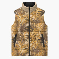 Hawaii Gold Tropical Leaves Sleeveless Puffer Jacket - Polynesian Pride
