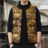 Hawaii Gold Tropical Leaves Sleeveless Puffer Jacket - Polynesian Pride
