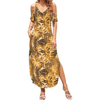Hawaii Gold Tropical Leaves Summer Maxi Dress LT01 Women Gold - Polynesian Pride