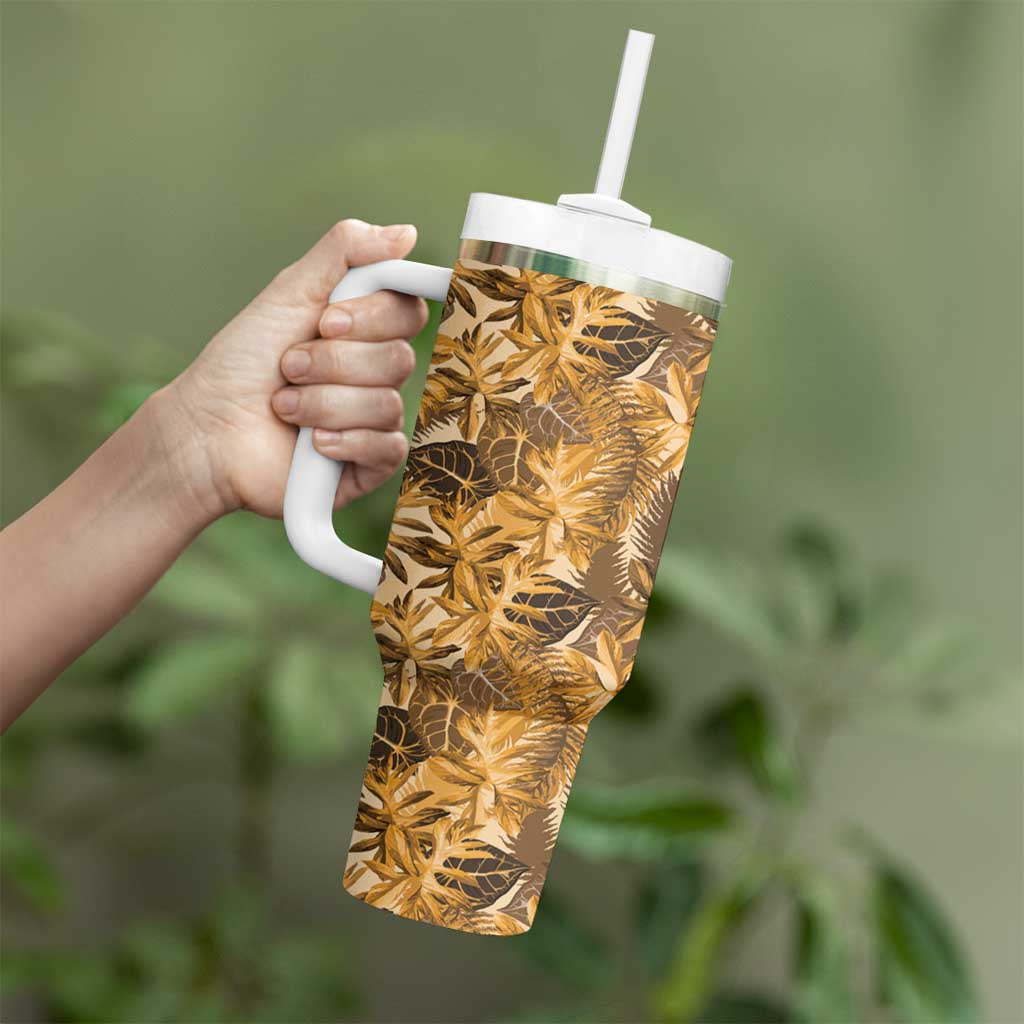 Hawaii Gold Tropical Leaves Tumbler With Handle - Polynesian Pride