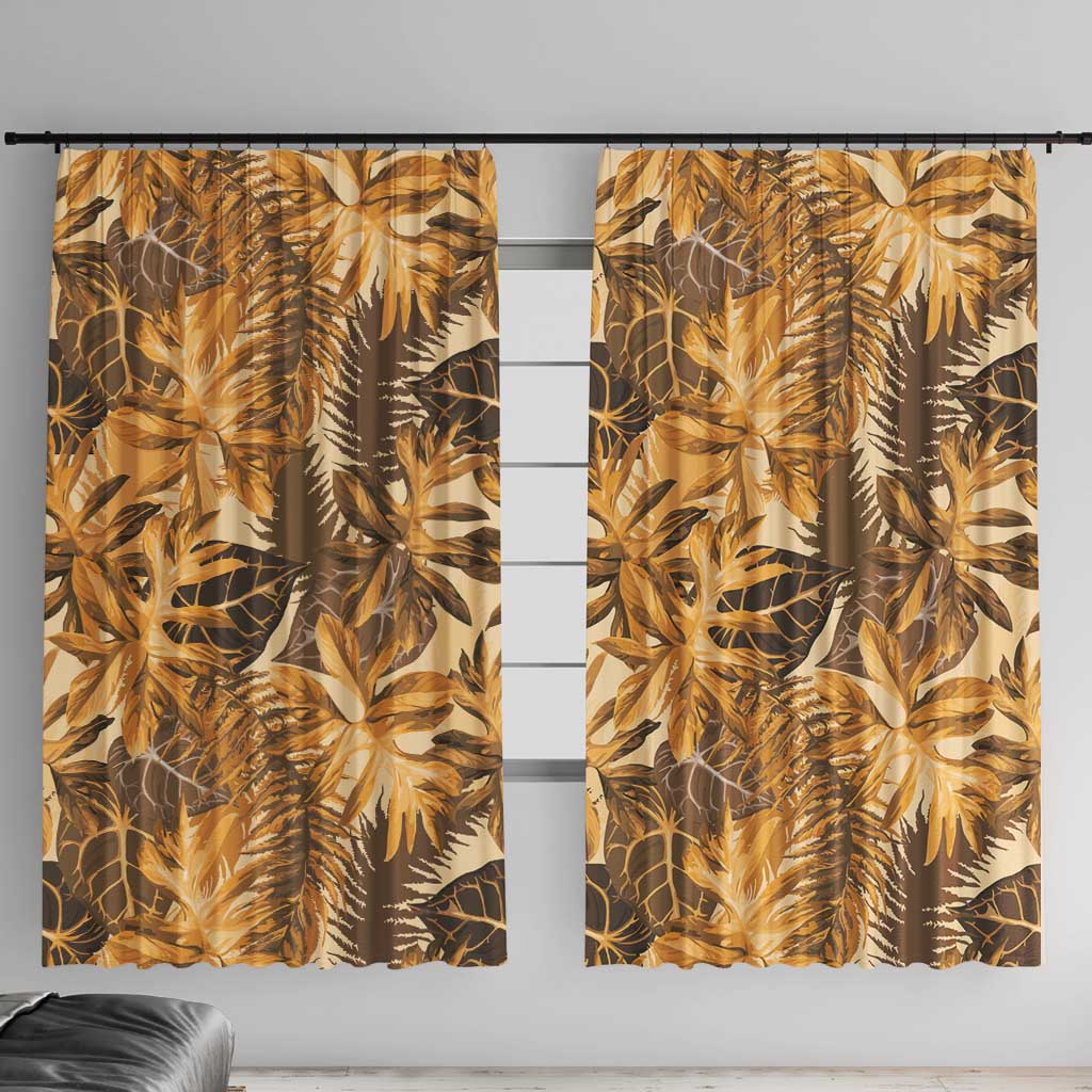 Hawaii Gold Tropical Leaves Window Curtain LT01 With Hooks Gold - Polynesian Pride