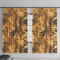 Hawaii Gold Tropical Leaves Window Curtain LT01 With Hooks Gold - Polynesian Pride