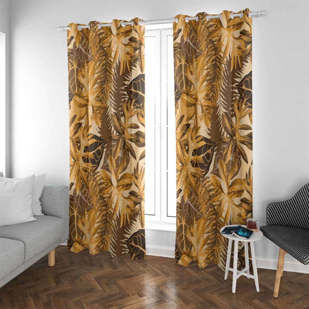 Hawaii Gold Tropical Leaves Window Curtain LT01 With Grommets Gold - Polynesian Pride