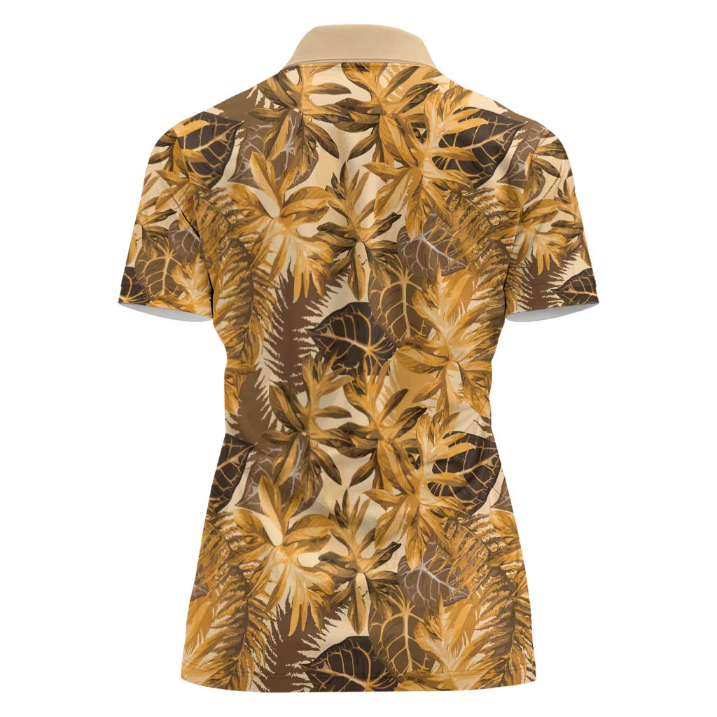 Hawaii Gold Tropical Leaves Women Polo Shirt - Polynesian Pride