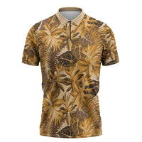 Hawaii Gold Tropical Leaves Zipper Polo Shirt - Polynesian Pride