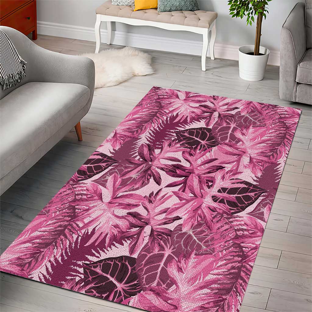 Hawaii Pink Tropical Leaves Area Rug - Polynesian Pride