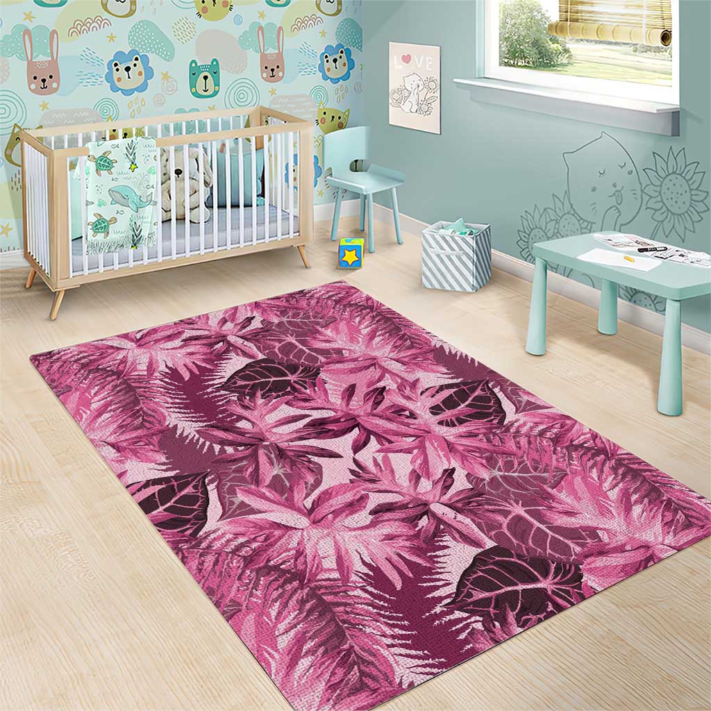 Hawaii Pink Tropical Leaves Area Rug - Polynesian Pride