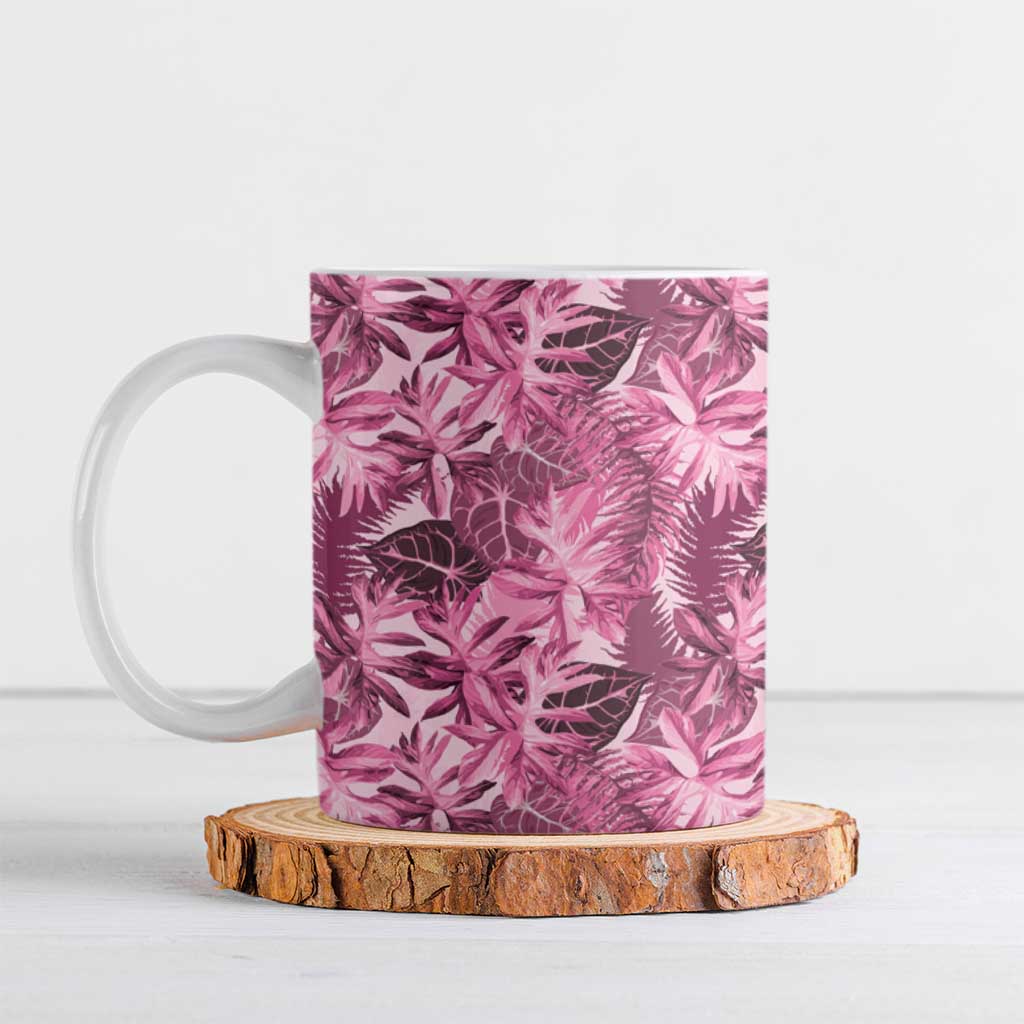 Hawaii Pink Tropical Leaves Ceramic Mug - Polynesian Pride