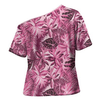 Hawaii Pink Tropical Leaves Cross Shoulder Shirt LT01 - Polynesian Pride