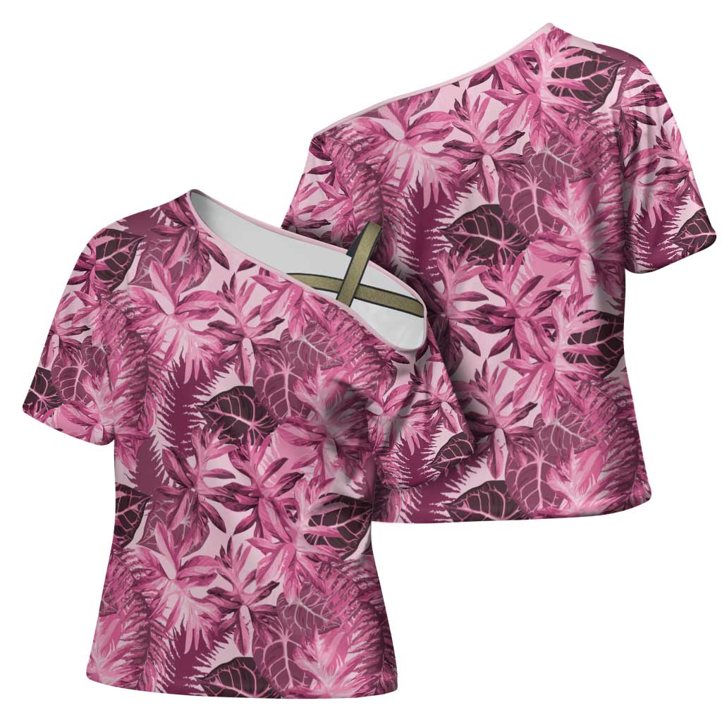 Hawaii Pink Tropical Leaves Cross Shoulder Shirt LT01 - Polynesian Pride