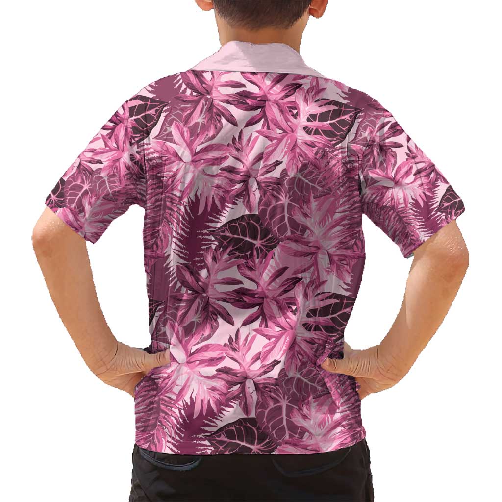 Hawaii Pink Tropical Leaves Family Matching Off Shoulder Maxi Dress and Hawaiian Shirt - Polynesian Pride
