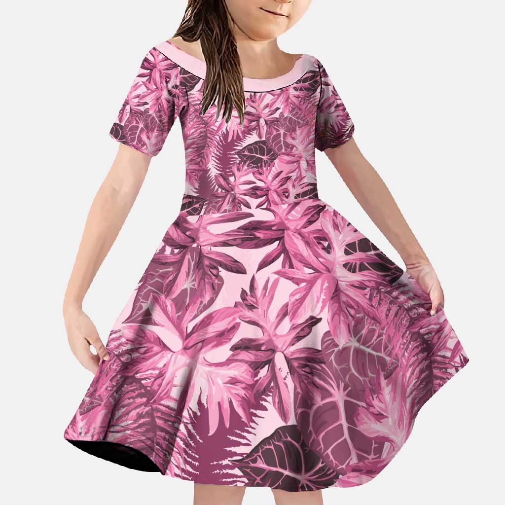 Hawaii Pink Tropical Leaves Family Matching Off Shoulder Maxi Dress and Hawaiian Shirt - Polynesian Pride