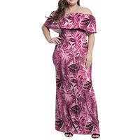 Hawaii Pink Tropical Leaves Family Matching Off Shoulder Maxi Dress and Hawaiian Shirt - Polynesian Pride