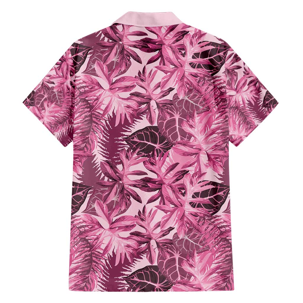 Hawaii Pink Tropical Leaves Family Matching Off Shoulder Short Dress and Hawaiian Shirt - Polynesian Pride