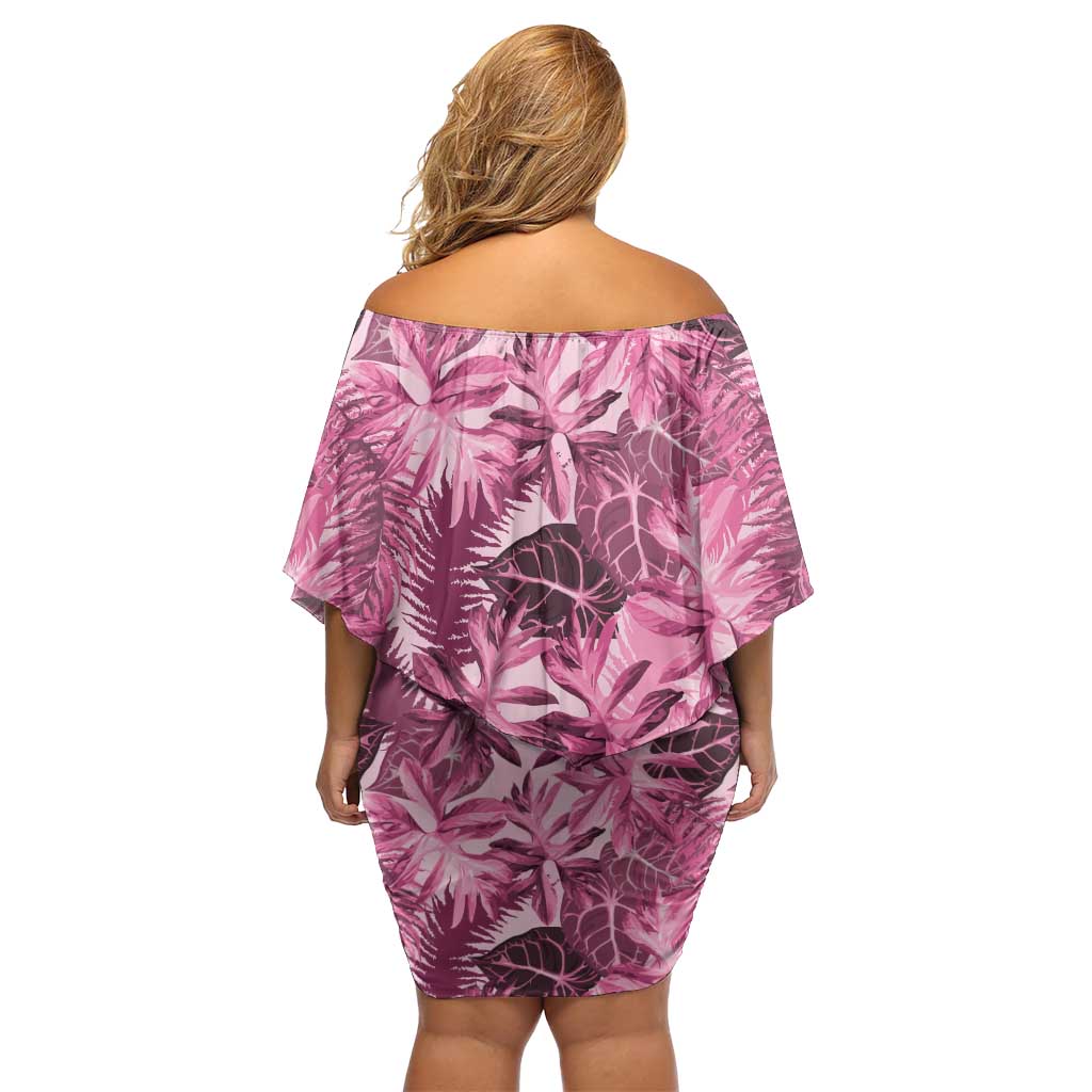Hawaii Pink Tropical Leaves Family Matching Off Shoulder Short Dress and Hawaiian Shirt - Polynesian Pride
