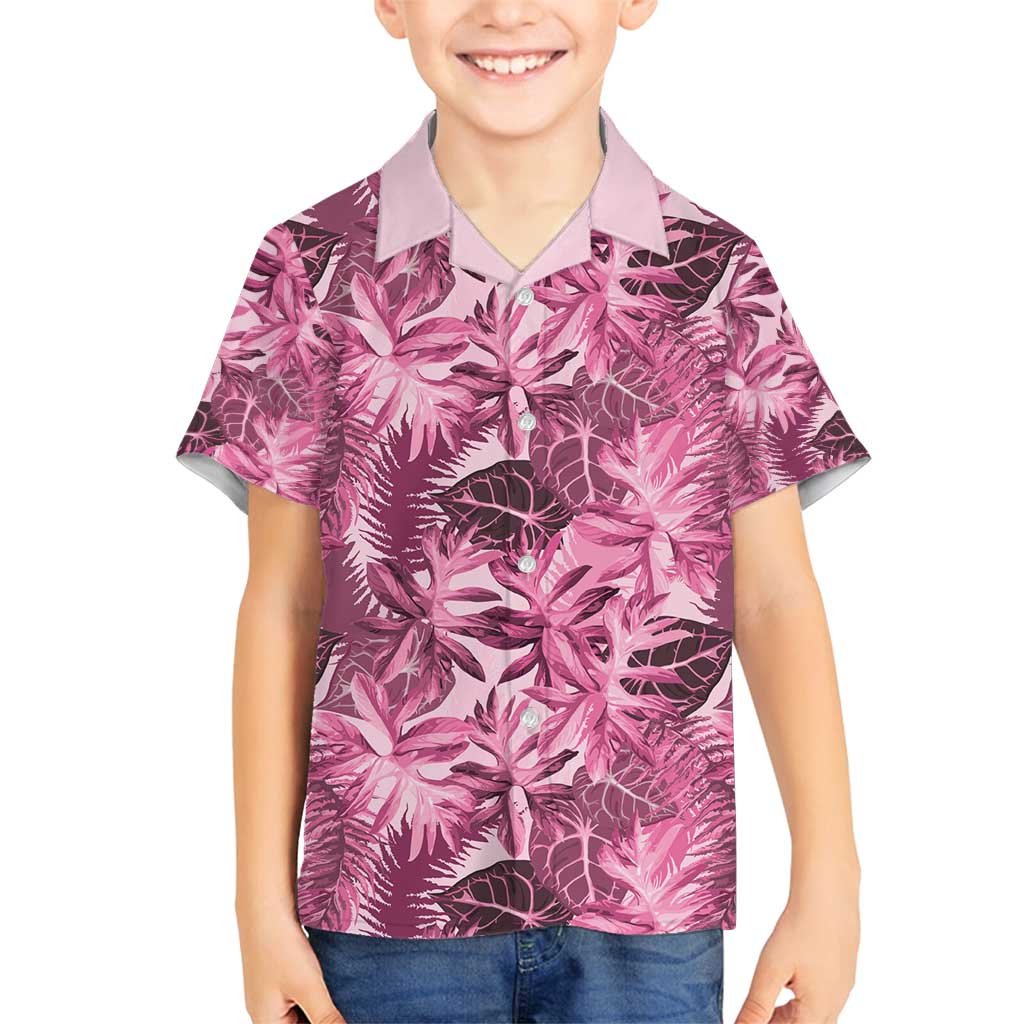 Hawaii Pink Tropical Leaves Family Matching Off Shoulder Short Dress and Hawaiian Shirt - Polynesian Pride