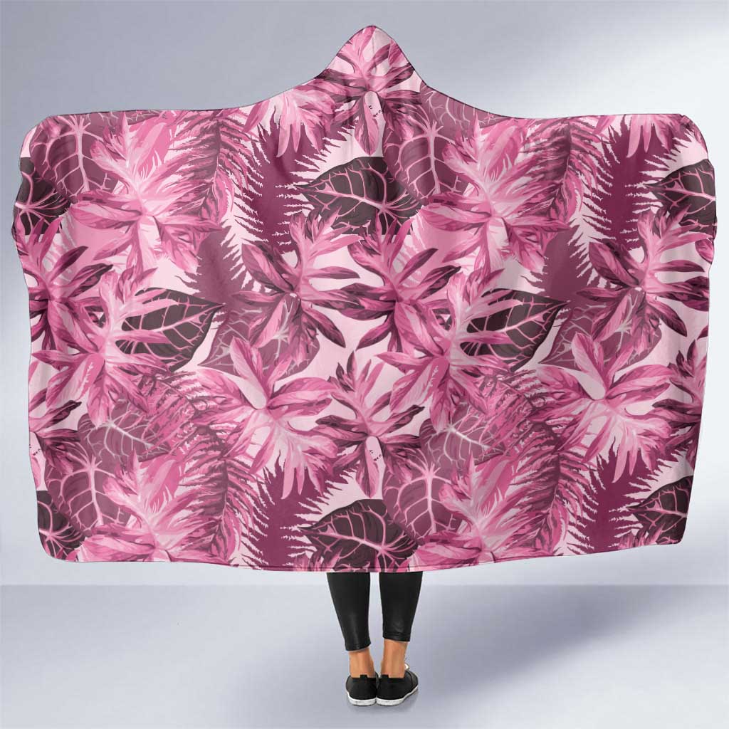 Hawaii Pink Tropical Leaves Hooded Blanket - Polynesian Pride