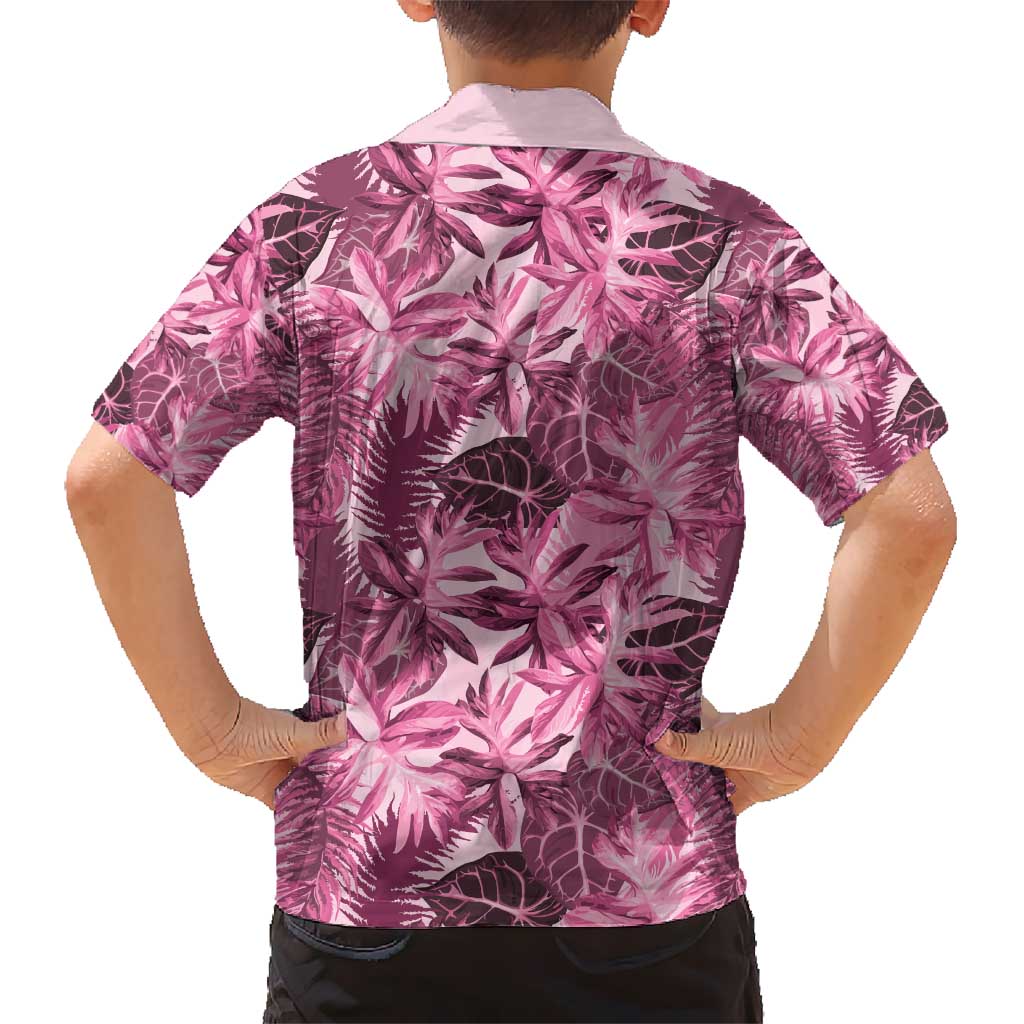 Hawaii Pink Tropical Leaves Kid Hawaiian Shirt - Polynesian Pride