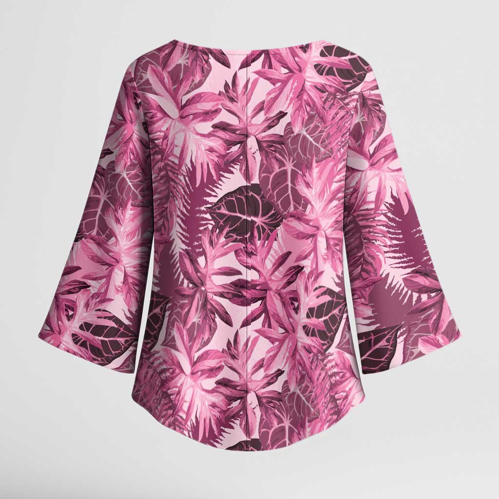 Hawaii Pink Tropical Leaves Kimono Sleeve Blouse - Polynesian Pride