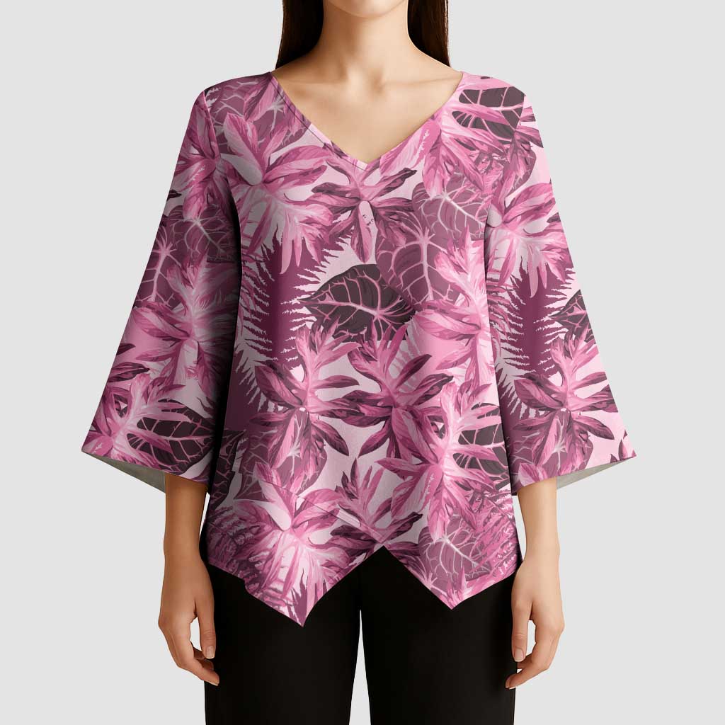 Hawaii Pink Tropical Leaves Kimono Sleeve Blouse - Polynesian Pride