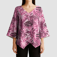 Hawaii Pink Tropical Leaves Kimono Sleeve Blouse - Polynesian Pride
