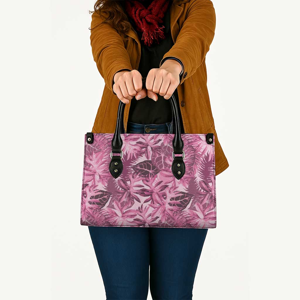 Hawaii Pink Tropical Leaves Leather Bag - Polynesian Pride