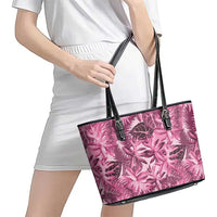 Hawaii Pink Tropical Leaves Leather Tote Bag - Polynesian Pride