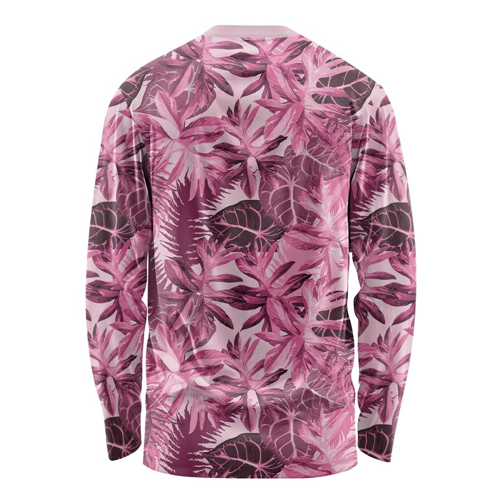 Hawaii Pink Tropical Leaves Long Sleeve Shirt - Polynesian Pride