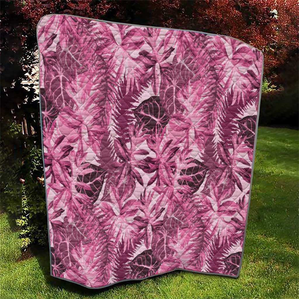 Hawaii Pink Tropical Leaves Quilt - Polynesian Pride