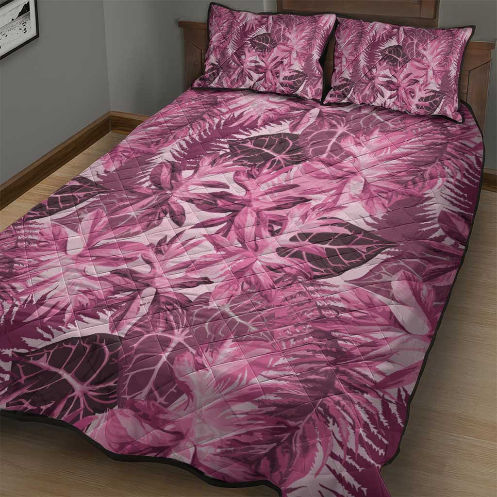 Hawaii Pink Tropical Leaves Quilt Bed Set - Polynesian Pride
