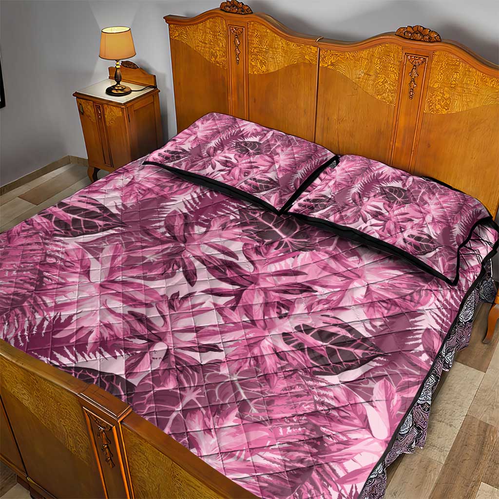 Hawaii Pink Tropical Leaves Quilt Bed Set - Polynesian Pride