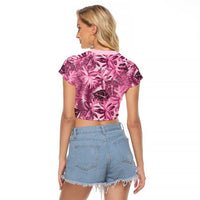 Hawaii Pink Tropical Leaves Raglan Cropped T Shirt - Polynesian Pride