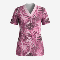 Hawaii Pink Tropical Leaves Scrub Top - Polynesian Pride