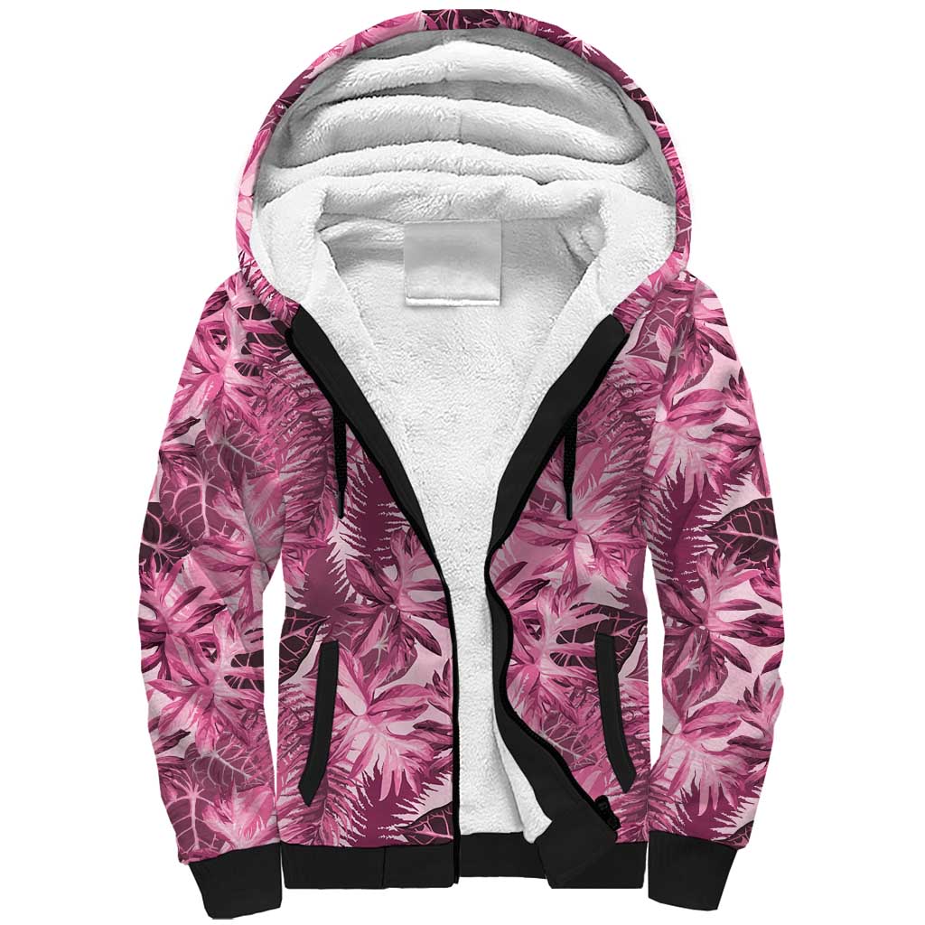 Hawaii Pink Tropical Leaves Sherpa Hoodie - Polynesian Pride