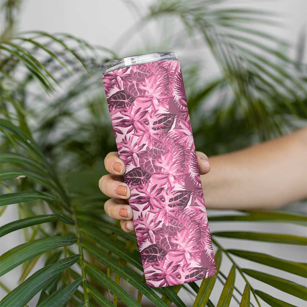 Hawaii Pink Tropical Leaves Skinny Tumbler - Polynesian Pride