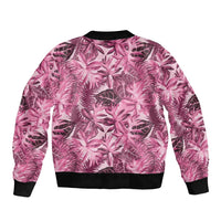 Hawaii Pink Tropical Leaves Sleeve Zip Bomber Jacket - Polynesian Pride