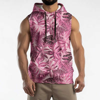 Hawaii Pink Tropical Leaves Sleeveless Hoodie - Polynesian Pride
